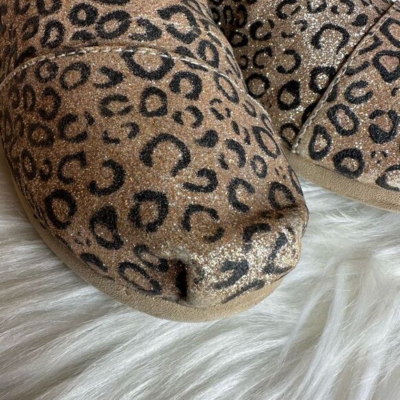 TOMS LEOPARD CHEETAH GLITTER GOLD BALLET FLAT SLIP On Shoes 4 - Picture 5 of 13